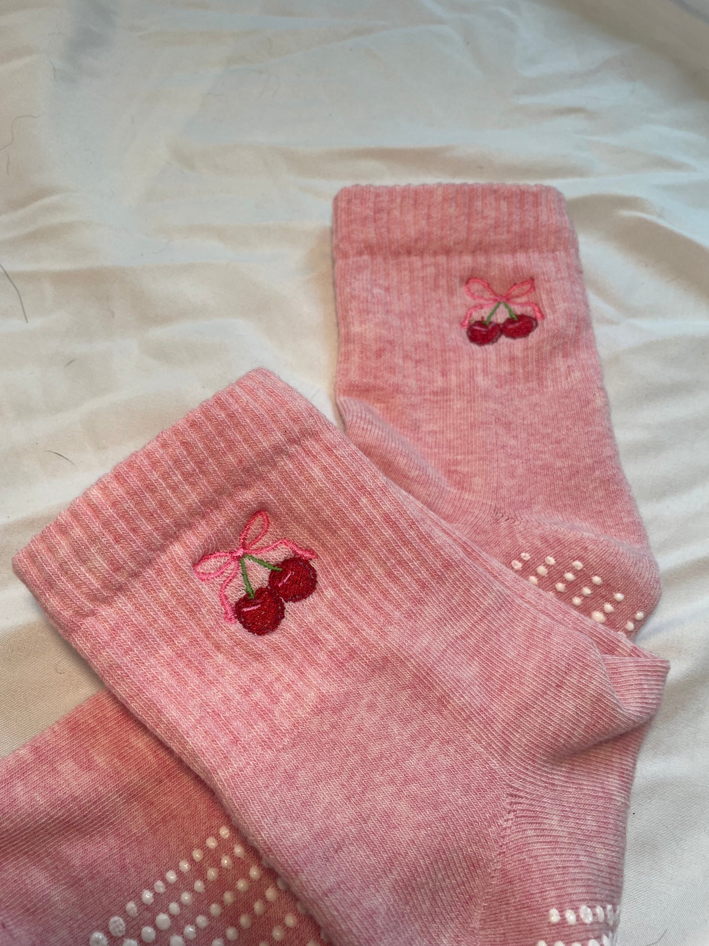 Cherry Bow Grip Socks-Valentine's Day