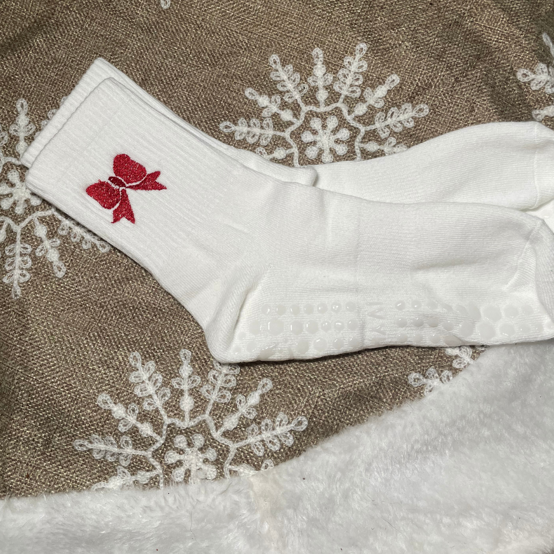 Christmas Bow Grip Socks