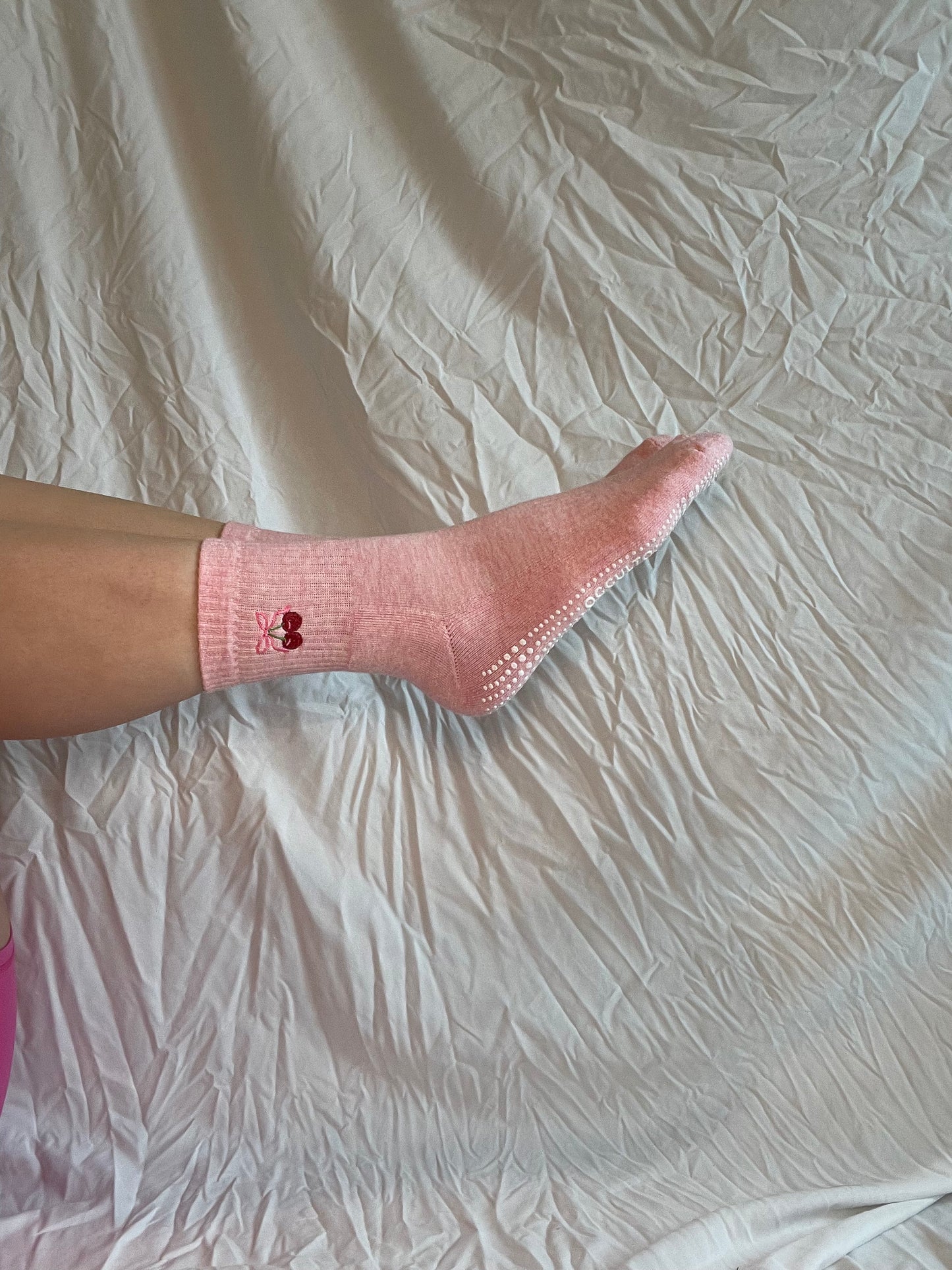 Cherry Bow Grip Socks-Valentine's Day