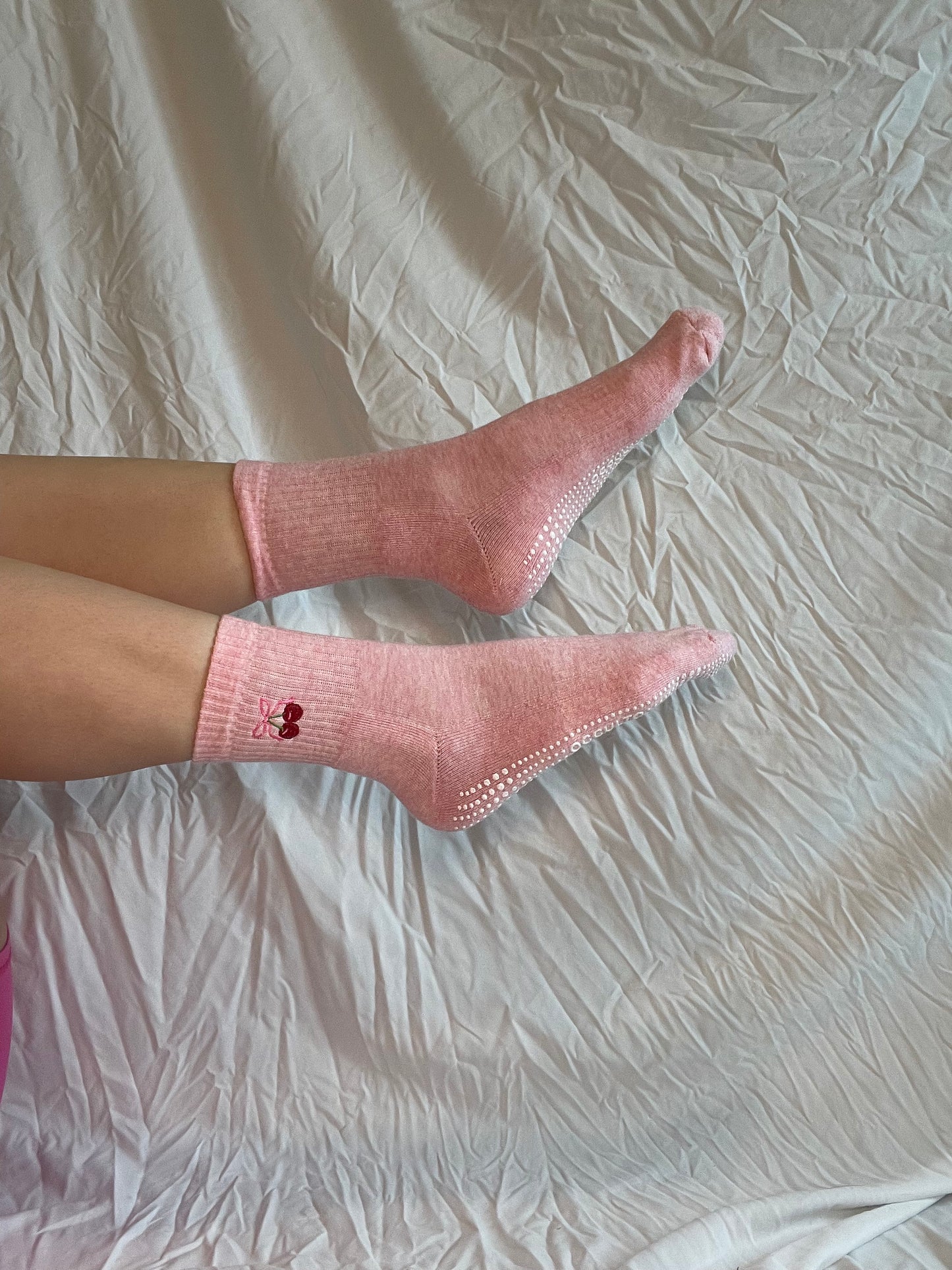 Cherry Bow Grip Socks-Valentine's Day